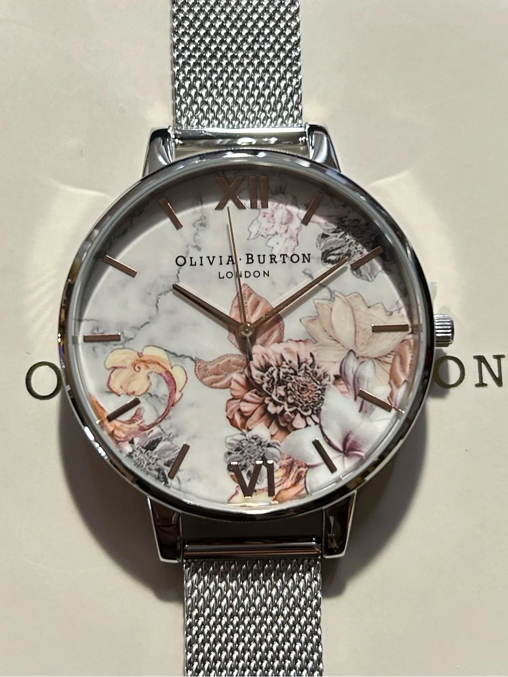 Olivia Burton Marble Florals Watch With 38mm Grey Marble design Floral Face